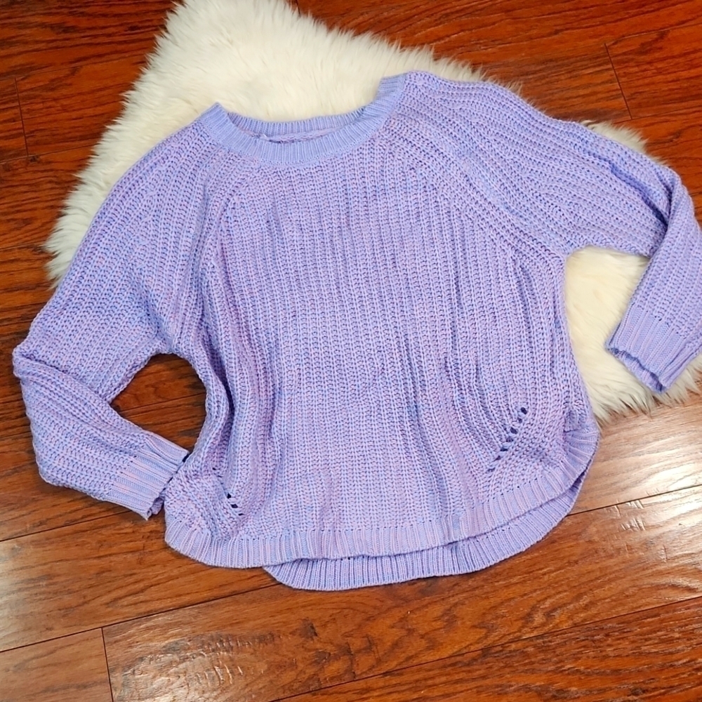 Lilac Pink Marled Chunky Knit Crewneck Sweater
